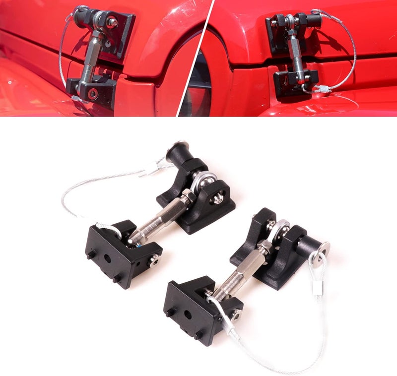 RERPRO JL Hood Latches Lock for 2018-2024 2025 Jeep Wrangler JL 4XE Gladiator JT Aluminum Locking Hood Latch Safety Catch Kit Replacement, Eliminate Hood Flutter, 1 Pair Black with 2 Keys - Image 1